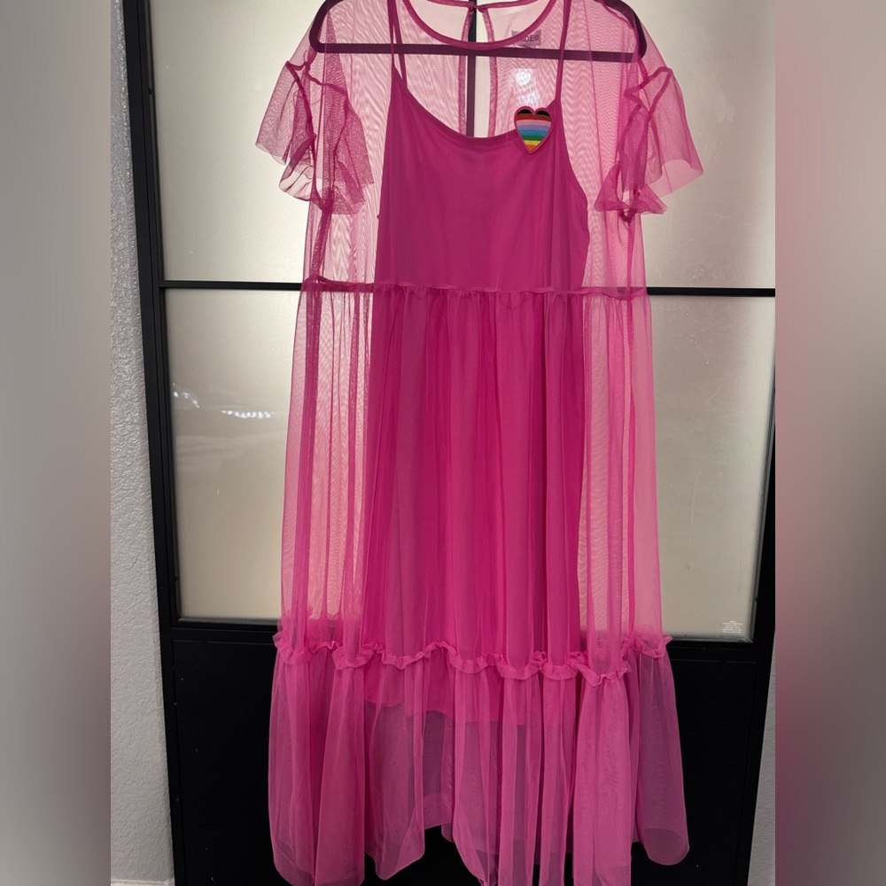 Pink Sheer Dress with Heart Patch